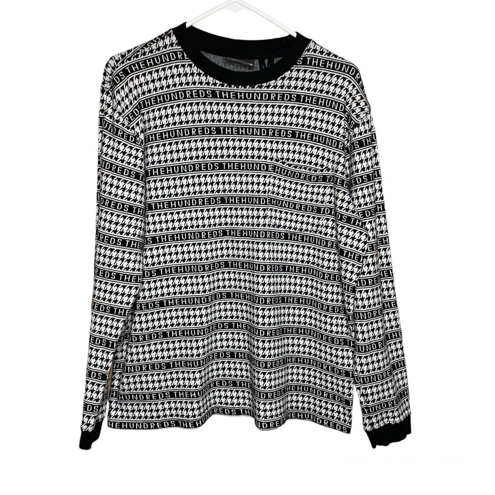 The Hundreds Mens Womens Houndstooth Long Sleeve Black White Pocket Shirt Large